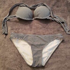 Aerie blue/white striped halter bikini